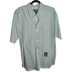Raf Simons Fred Perry Green White Striped Short Sleeve Button Up Shirt Designer